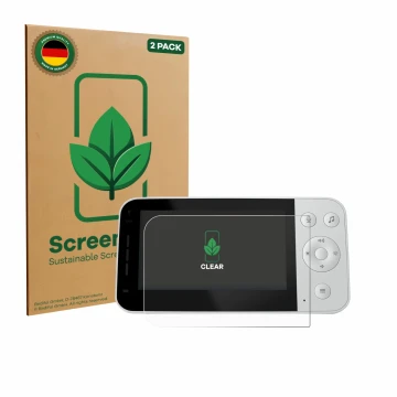 Parte frontal de un envase de producto con el logotipo de la marca ScreenLeaf. Al lado se muestra el dispositivo Philips Avent
