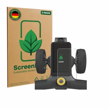 Parte frontal de un envase de producto con el logotipo de la marca ScreenLeaf. Al lado se muestra el dispositivo PowaKaddy CT1