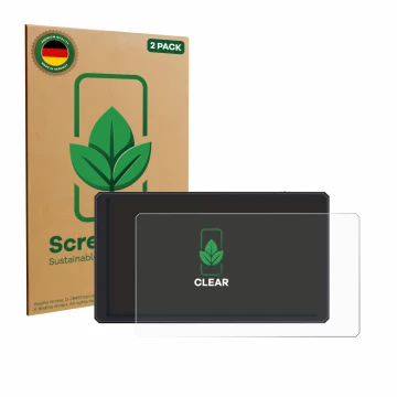 Parte frontal de un envase de producto con el logotipo de la marca ScreenLeaf. Al lado se muestra el dispositivo Feelworld CUT
