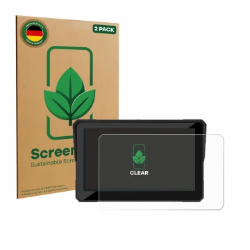 Parte frontal de un envase de producto con el logotipo de la marca ScreenLeaf. Al lado se muestra el dispositivo Carpuride W70