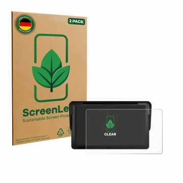 Parte frontal de un envase de producto con el logotipo de la marca ScreenLeaf. Al lado se muestra el dispositivo Carpuride V3 