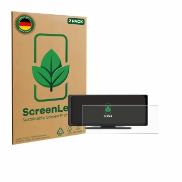 Parte frontal de un envase de producto con el logotipo de la marca ScreenLeaf. Al lado se muestra el dispositivo Carpuride V92