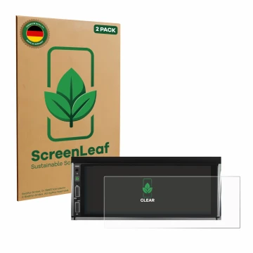 Parte frontal de un envase de producto con el logotipo de la marca ScreenLeaf. Al lado se muestra el dispositivo Hikity Carpla