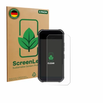 Parte frontal de un envase de producto con el logotipo de la marca ScreenLeaf. Al lado se muestra el dispositivo SkyCaddie Pro