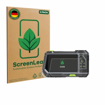 Parte frontal de un envase de producto con el logotipo de la marca ScreenLeaf. Al lado se muestra el dispositivo Teslong NTS50