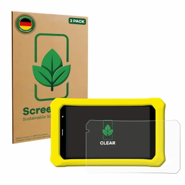Parte frontal de un envase de producto con el logotipo de la marca ScreenLeaf. Al lado se muestra el dispositivo Clementoni Cl