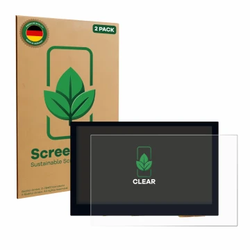 Parte frontal de un envase de producto con el logotipo de la marca ScreenLeaf. Al lado se muestra el dispositivo Waveshare 4.3