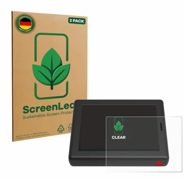 Parte frontal de un envase de producto con el logotipo de la marca ScreenLeaf. Al lado se muestra el dispositivo XC Tracer Max