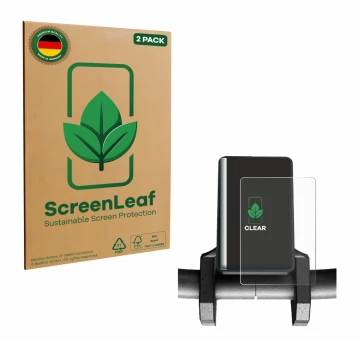 Parte frontal de un envase de producto con el logotipo de la marca ScreenLeaf. Al lado se muestra el dispositivo Joyor S10-S V