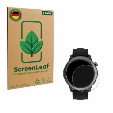 Parte frontal de un envase de producto con el logotipo de la marca ScreenLeaf. Al lado se muestra el dispositivo AGM Legion Wa