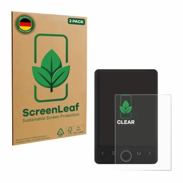 Parte frontal de un envase de producto con el logotipo de la marca ScreenLeaf. Al lado se muestra el dispositivo SPC Light 2 c