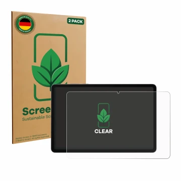 Parte frontal de un envase de producto con el logotipo de la marca ScreenLeaf. Al lado se muestra el dispositivo Samsung Galax