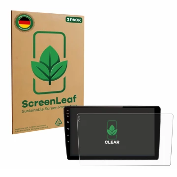 Parte frontal de un envase de producto con el logotipo de la marca ScreenLeaf. Al lado se muestra el dispositivo Junsun V2 Plu