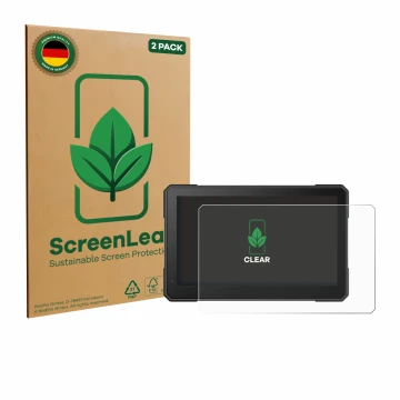 Parte frontal de un envase de producto con el logotipo de la marca ScreenLeaf. Al lado se muestra el dispositivo Interphone Sy