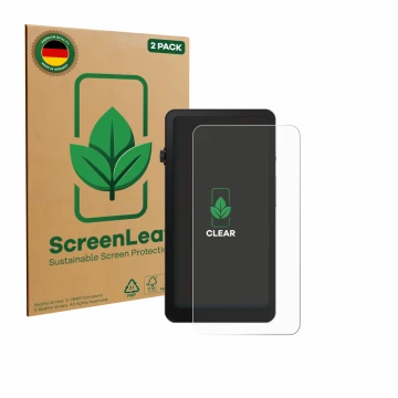 Parte frontal de un envase de producto con el logotipo de la marca ScreenLeaf. Al lado se muestra el dispositivo DuRoBo Krono 