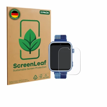 Parte frontal de un envase de producto con el logotipo de la marca ScreenLeaf. Al lado se muestra el dispositivo JoJoego 4G Sm
