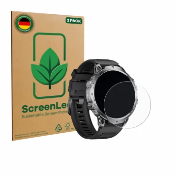Parte frontal de un envase de producto con el logotipo de la marca ScreenLeaf. Al lado se muestra el dispositivo LIGE EF13 1.8