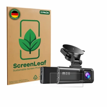 Parte frontal de un envase de producto con el logotipo de la marca ScreenLeaf. Al lado se muestra el dispositivo Redtiger F7NP