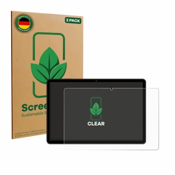 Parte frontal de un envase de producto con el logotipo de la marca ScreenLeaf. Al lado se muestra el dispositivo RUSHAR M90 11
