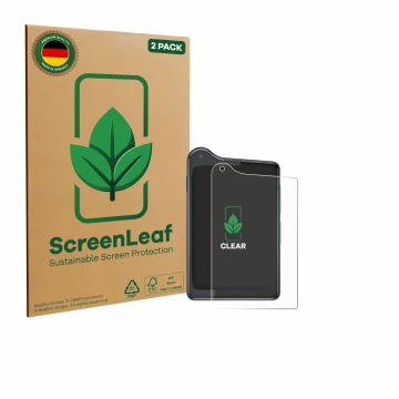 Parte frontal de un envase de producto con el logotipo de la marca ScreenLeaf. Al lado se muestra el dispositivo Xiaomi Qin K2