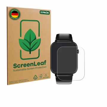 Parte frontal de un envase de producto con el logotipo de la marca ScreenLeaf. Al lado se muestra el dispositivo Oukitel V3 1.