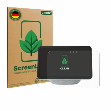 Parte frontal de un envase de producto con el logotipo de la marca ScreenLeaf. Al lado se muestra el dispositivo Amazon Echo S