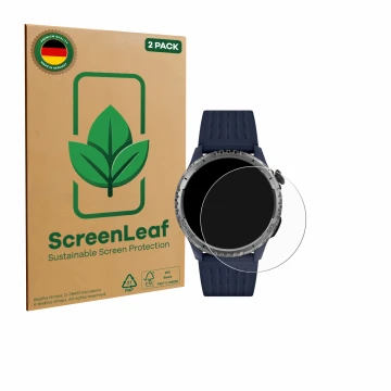 Parte frontal de un envase de producto con el logotipo de la marca ScreenLeaf. Al lado se muestra el dispositivo Reflex Active