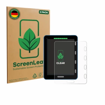 Parte frontal de un envase de producto con el logotipo de la marca ScreenLeaf. Al lado se muestra el dispositivo Vakaros Atlas
