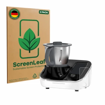 Parte frontal de un envase de producto con el logotipo de la marca ScreenLeaf. Al lado se muestra el dispositivo TOKIT Omni Co