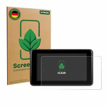 Parte frontal de un envase de producto con el logotipo de la marca ScreenLeaf. Al lado se muestra el dispositivo Vechtel Motor