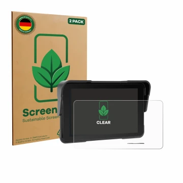 Parte frontal de un envase de producto con el logotipo de la marca ScreenLeaf. Al lado se muestra el dispositivo Sixwin P2 5