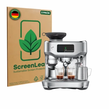 Parte frontal de un envase de producto con el logotipo de la marca ScreenLeaf. Al lado se muestra el dispositivo Sage the Orac