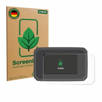 Parte frontal de un envase de producto con el logotipo de la marca ScreenLeaf. Al lado se muestra el dispositivo Honda CB125R 