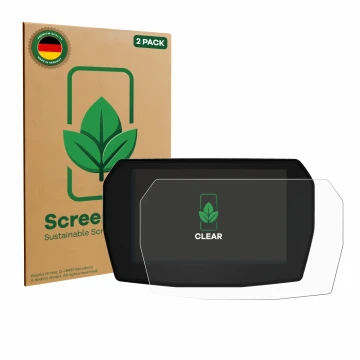 Parte frontal de un envase de producto con el logotipo de la marca ScreenLeaf. Al lado se muestra el dispositivo Ducati Multis