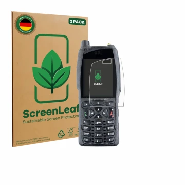 Parte frontal de un envase de producto con el logotipo de la marca ScreenLeaf. Al lado se muestra el dispositivo Sepura SC2020
