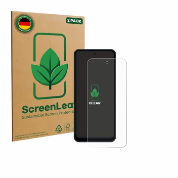 Parte frontal de un envase de producto con el logotipo de la marca ScreenLeaf. Al lado se muestra el dispositivo Acer Acerone 