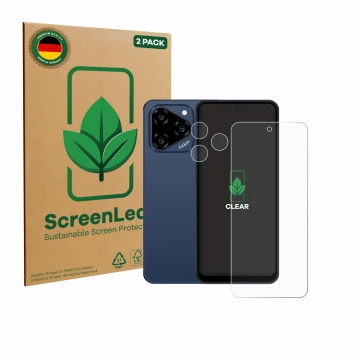 Parte frontal de un envase de producto con el logotipo de la marca ScreenLeaf. Al lado se muestra el dispositivo Acer Acerone 