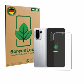 Parte frontal de un envase de producto con el logotipo de la marca ScreenLeaf. Al lado se muestra el dispositivo OnePlus Ace 6