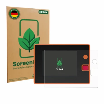 Parte frontal de un envase de producto con el logotipo de la marca ScreenLeaf. Al lado se muestra el dispositivo Hota T8 con s