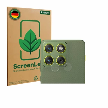 Parte frontal de un envase de producto con el logotipo de la marca ScreenLeaf. Al lado se muestra el dispositivo Motorola Edge