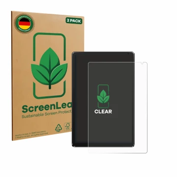 Parte frontal de un envase de producto con el logotipo de la marca ScreenLeaf. Al lado se muestra el dispositivo Whitedeer WHE