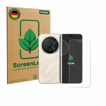 Parte frontal de un envase de producto con el logotipo de la marca ScreenLeaf. Al lado se muestra el dispositivo Honor Magic 8
