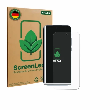 Parte frontal de un envase de producto con el logotipo de la marca ScreenLeaf. Al lado se muestra el dispositivo realme GT 8 P