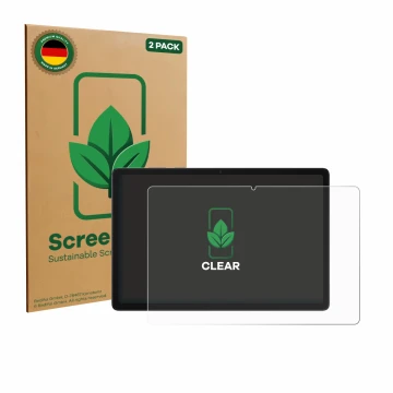 Parte frontal de un envase de producto con el logotipo de la marca ScreenLeaf. Al lado se muestra el dispositivo Samsung Galax