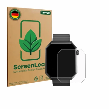 Parte frontal de un envase de producto con el logotipo de la marca ScreenLeaf. Al lado se muestra el dispositivo Rollme Edge c