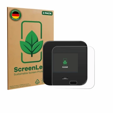 Parte frontal de un envase de producto con el logotipo de la marca ScreenLeaf. Al lado se muestra el dispositivo Netgear Night