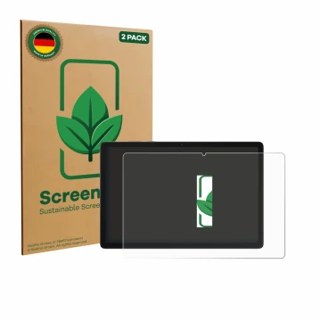 Parte frontal de un envase de producto con el logotipo de la marca ScreenLeaf. Al lado se muestra el dispositivo Samsung Galax