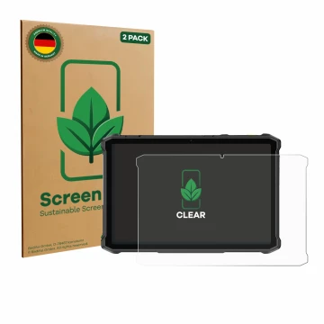 Parte frontal de un envase de producto con el logotipo de la marca ScreenLeaf. Al lado se muestra el dispositivo Ulefone Armor