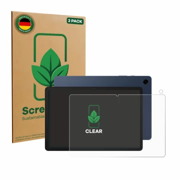 Parte frontal de un envase de producto con el logotipo de la marca ScreenLeaf. Al lado se muestra el dispositivo Samsung Galax