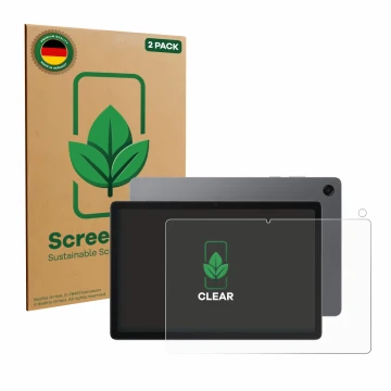 Parte frontal de un envase de producto con el logotipo de la marca ScreenLeaf. Al lado se muestra el dispositivo Samsung Galax